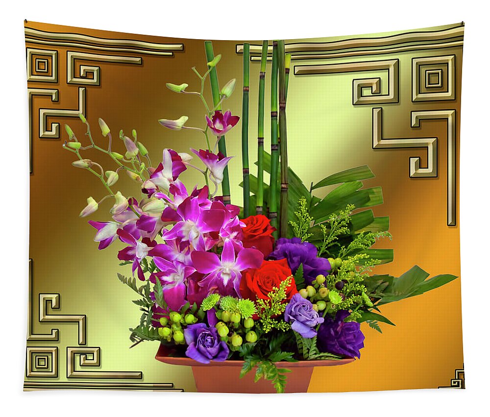 Art Deco Floral Arrangement Tapestry featuring the digital art Art Deco Floral Arrangement by Chuck Staley