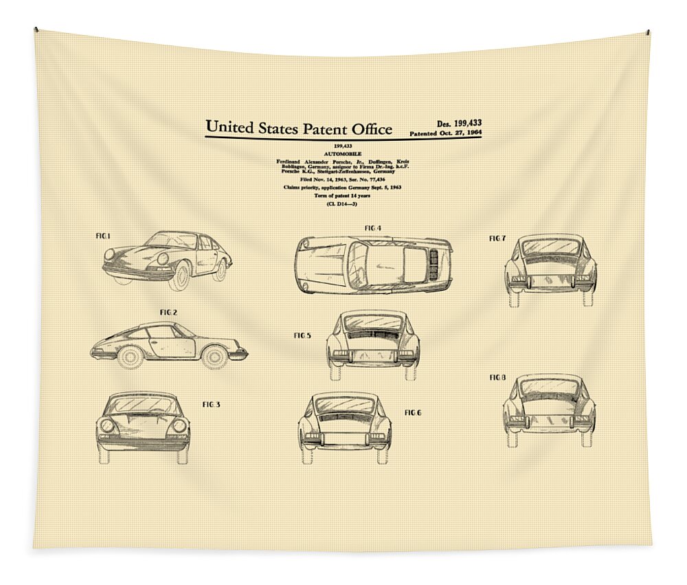 Porsche 911 Patent Tapestry featuring the photograph Porsche 911 Patent by Mark Rogan