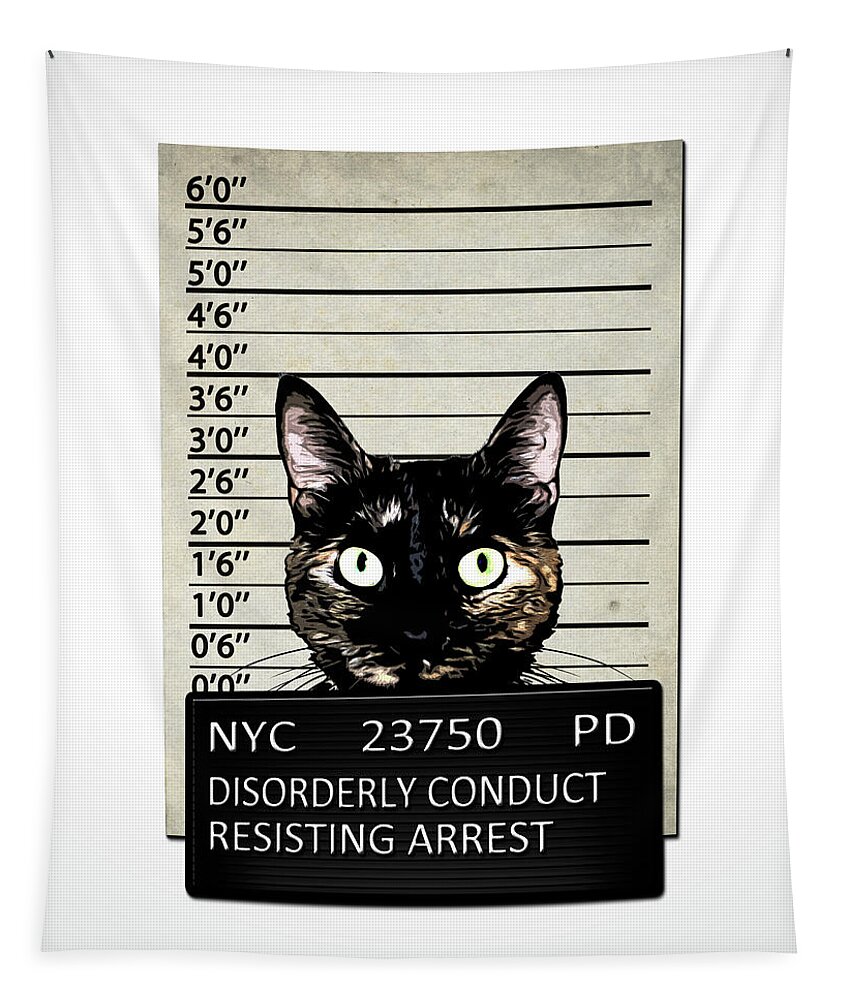 Cat Tapestry featuring the mixed media Kitty Mugshot by Nicklas Gustafsson