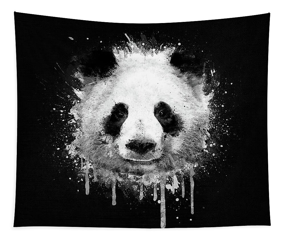 Panda Tapestry featuring the digital art Cool Abstract Graffiti Watercolor Panda Portrait in Black and White by Philipp Rietz