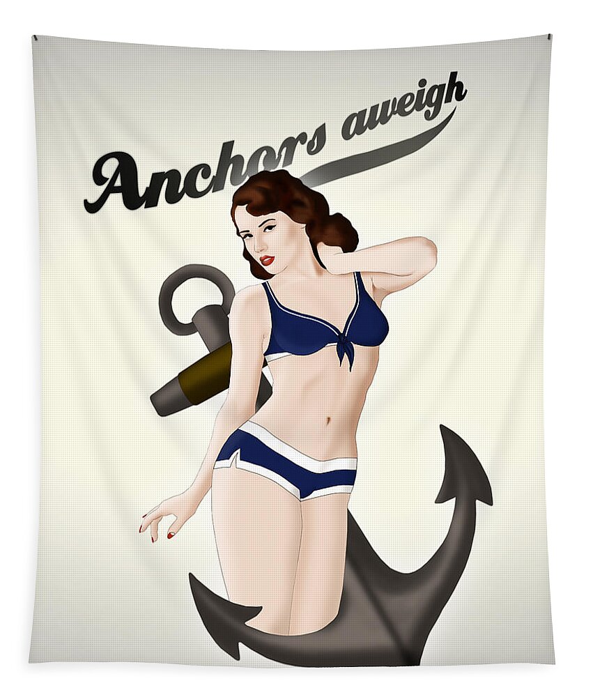 Pinup Tapestry featuring the drawing Anchors Aweigh - Classic Pin Up by Nicklas Gustafsson