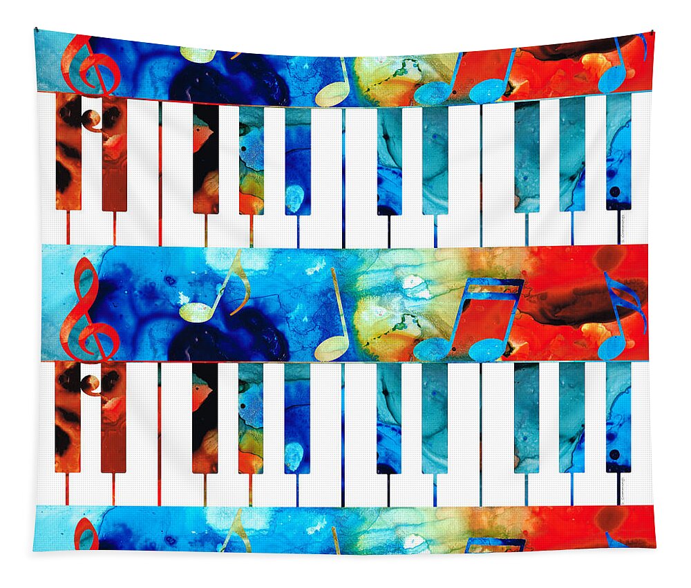 Piano Tapestry featuring the painting Colorful Piano Art by Sharon Cummings by Sharon Cummings