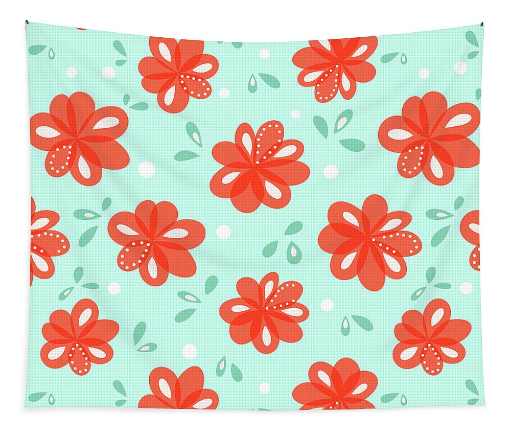Floral Tapestry featuring the digital art Cheerful Red Flowers by Boriana Giormova
