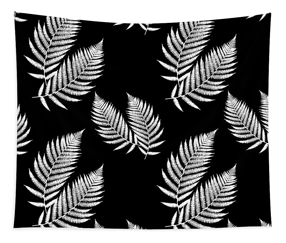 Fern Leaves Tapestry featuring the mixed media Fern Pattern Black and White by Christina Rollo