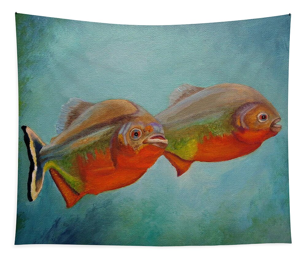 Fish Tapestry featuring the painting Red Bellied Fish by Angeles M Pomata