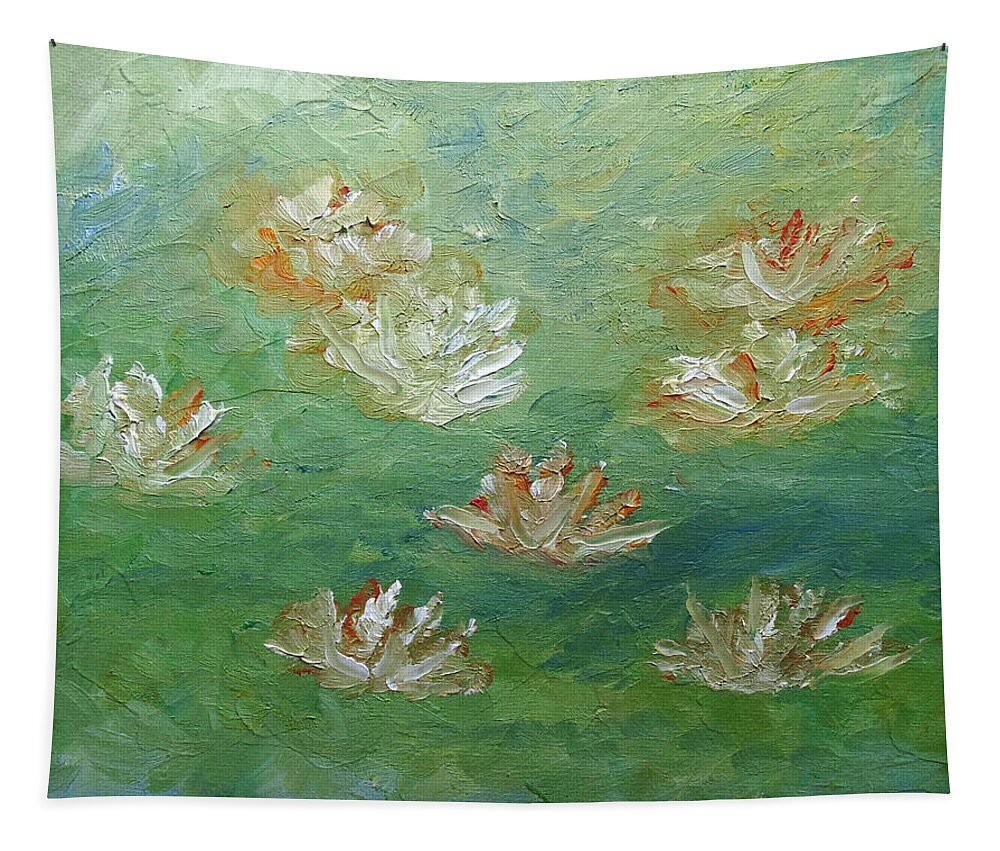 Waterlily Tapestry featuring the painting Waterlilies Abstract by Angeles M Pomata