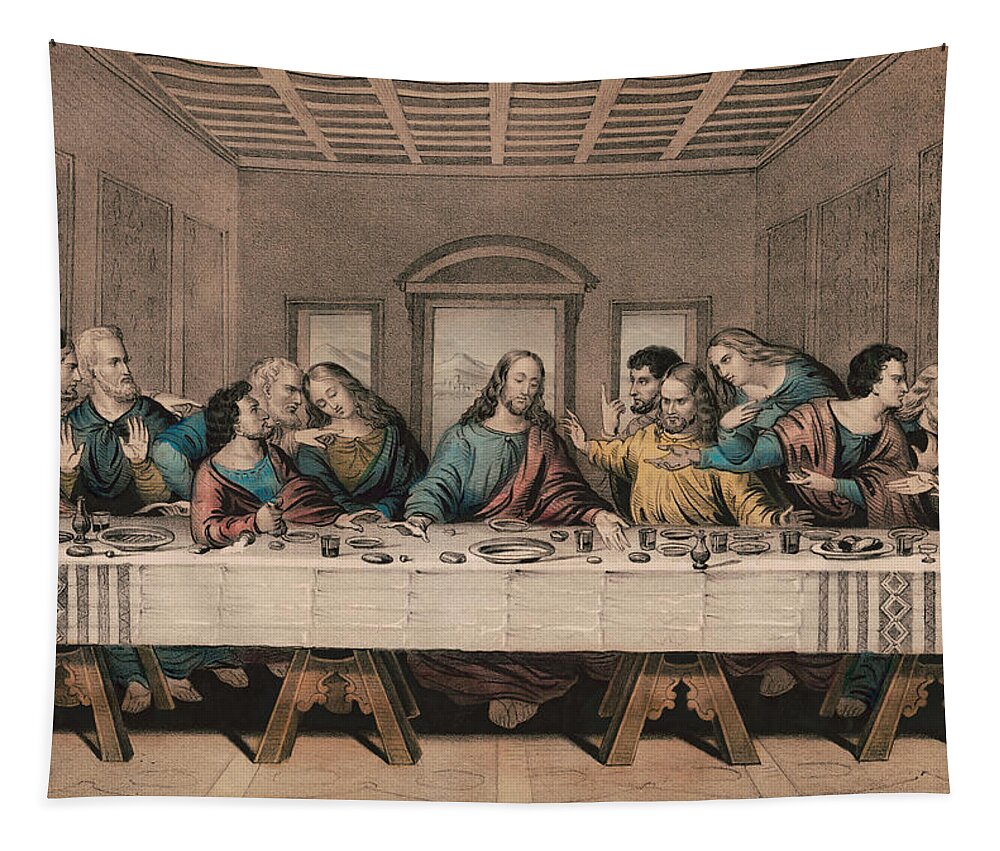  Jesus Christ Tapestry featuring the painting The Last Supper - Vintage Currier and Ives Print by War Is Hell Store