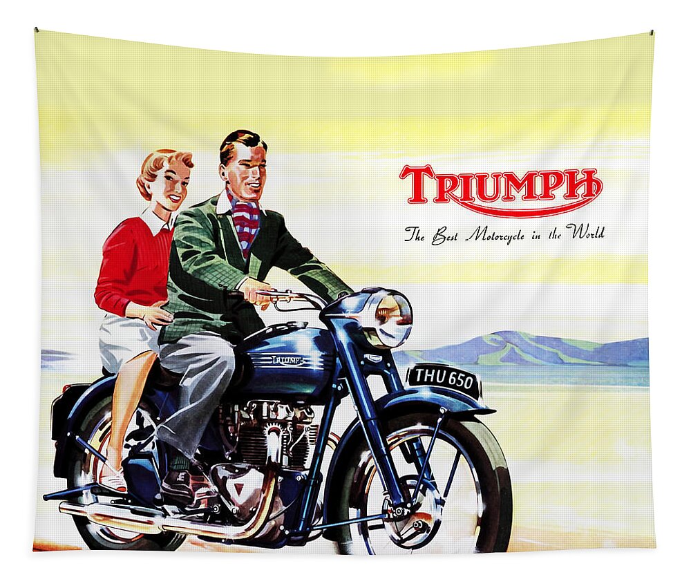 Vintage Motorcycle Tapestry featuring the photograph Triumph 1953 by Mark Rogan