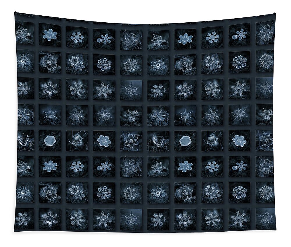 Snowflake Tapestry featuring the photograph Snowflake collage - Season 2013 dark crystals by Alexey Kljatov