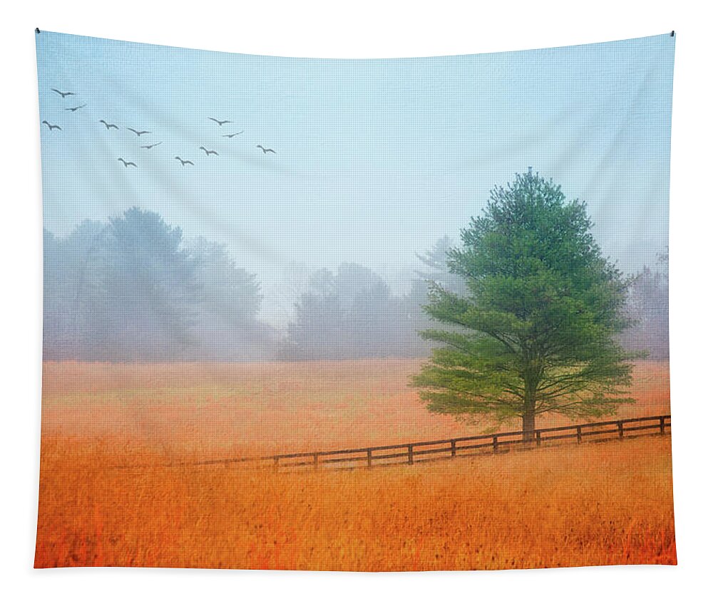 Landscape Tapestry featuring the photograph As Lonely As The Autumn Wind by Iryna Goodall
