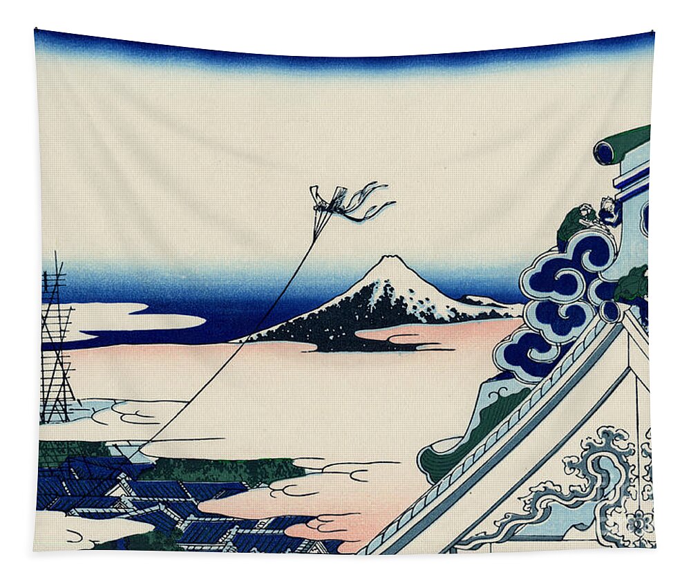 Hokusai Tapestry featuring the painting Asakusa Honganji temple in the Eastern capital by Hokusai