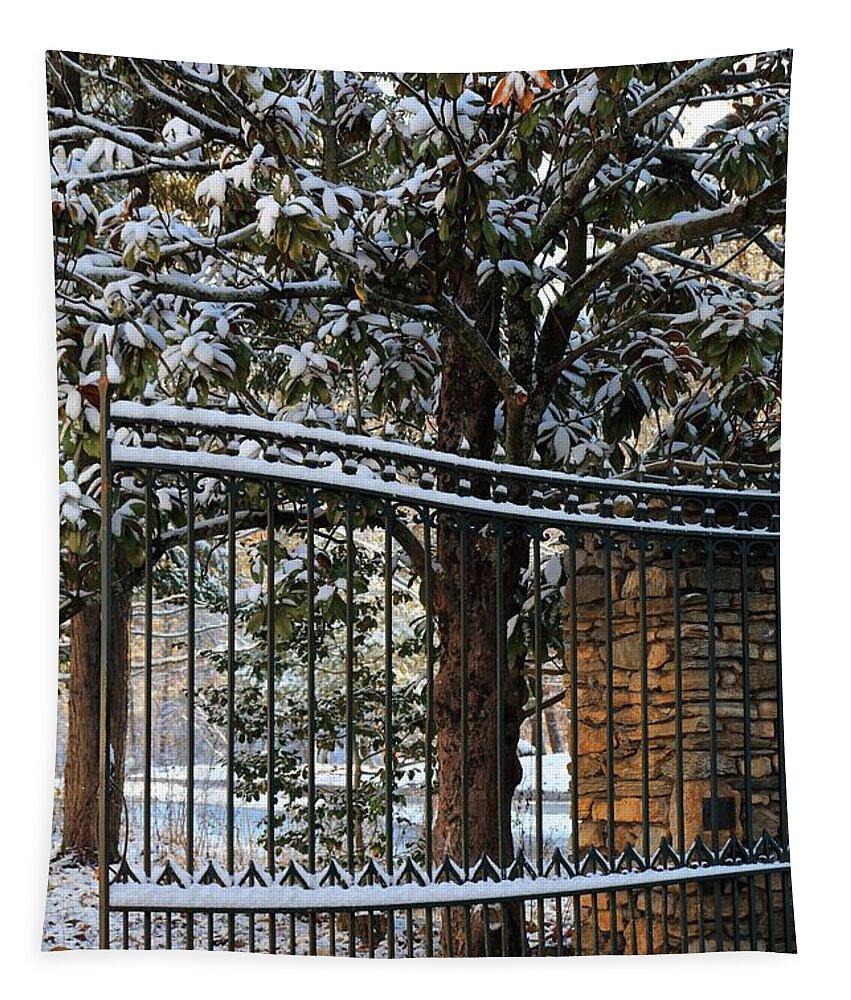 Asheville Botanical Gardens Main Gate Tapestry featuring the photograph Asheville Botanical Gardens Main Gate by Carol Montoya