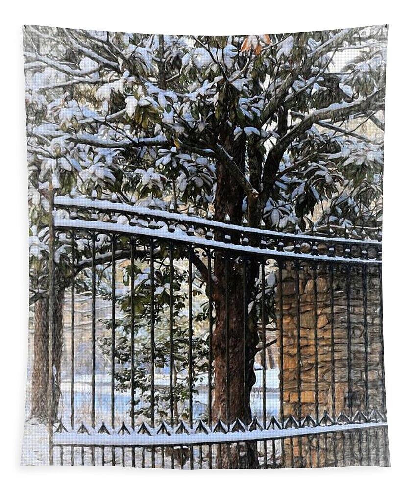 Asheville Botanical Gardens Main Gate Tapestry featuring the photograph Asheville Botanical Gardens Main Gate Painting by Carol Montoya