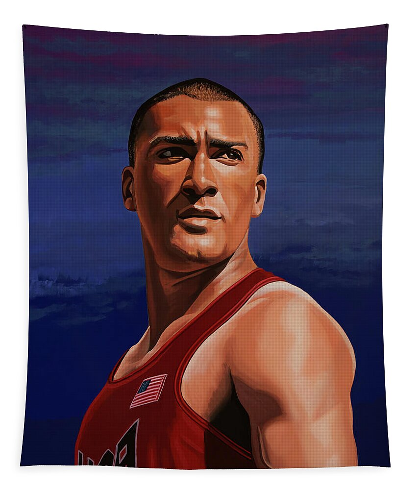 Ashton Eaton Tapestry featuring the painting Ashton Eaton Painting by Paul Meijering
