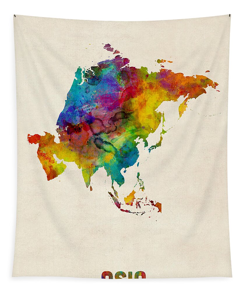 Asia Tapestry featuring the digital art Asia Continent Watercolor Map by Michael Tompsett