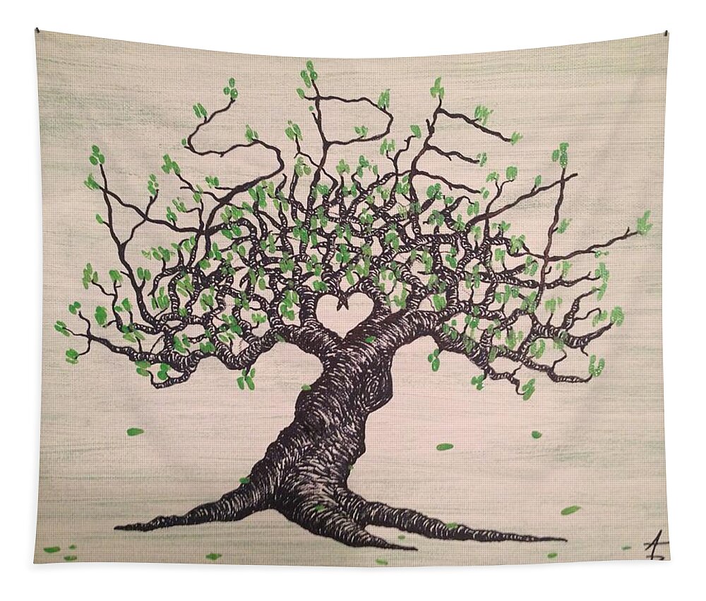 Aspen Tapestry featuring the drawing Aspen Love Tree by Aaron Bombalicki