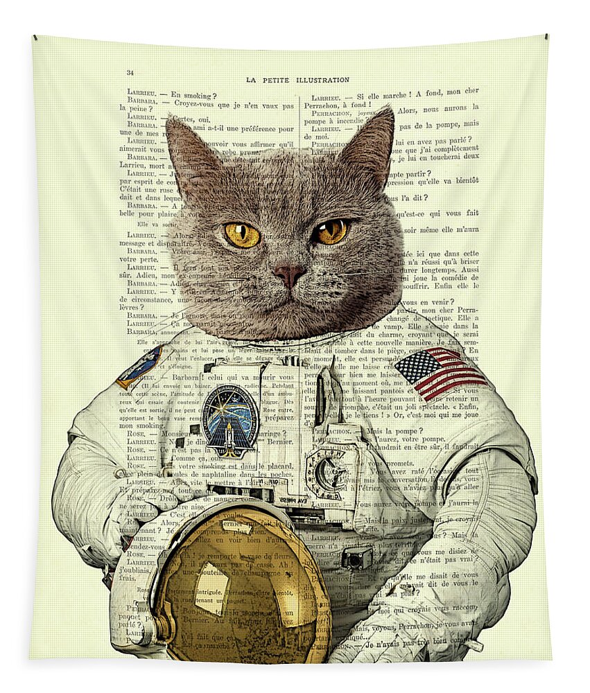 #faatoppicks Tapestry featuring the digital art Astronaut cat illustration by Madame Memento