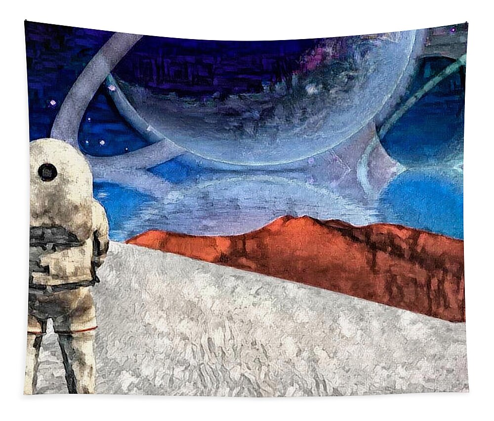 Travel Tapestry featuring the digital art Astronaut on exosolar planet by Bruce Rolff