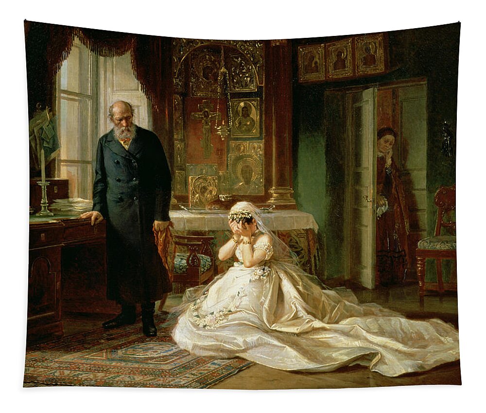 The Tapestry featuring the painting At the Altar by Firs Sergeevich Zhuravlev