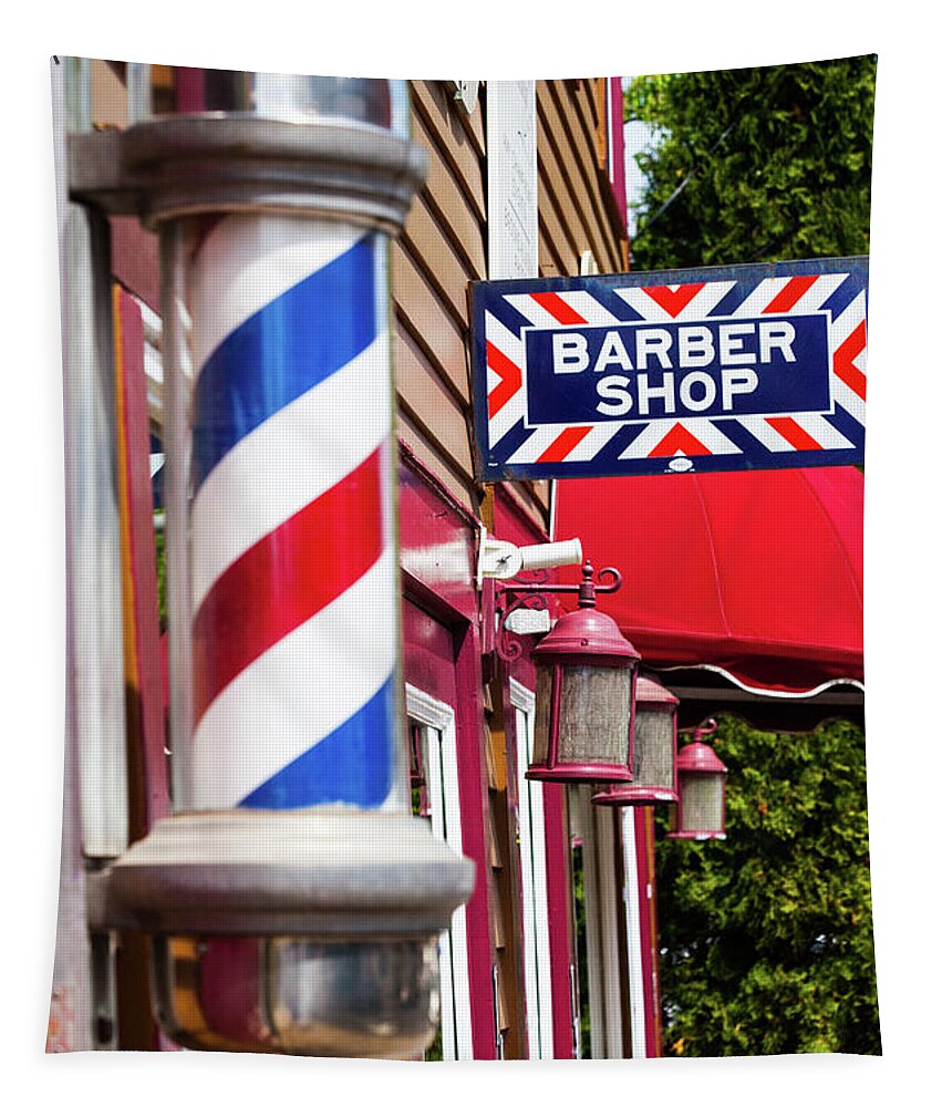 The Barber Shop Tapestry featuring the photograph At The Barber Shop by Karol Livote