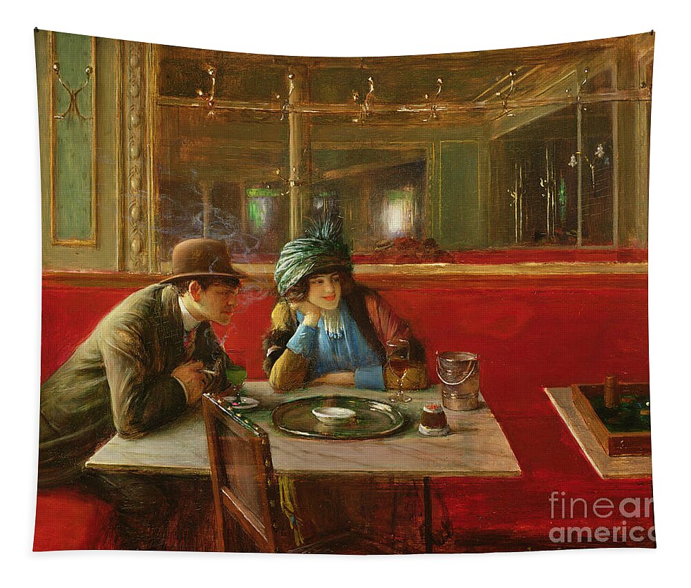 At The Cafe Tapestry featuring the painting At the Cafe by Jean Beraud
