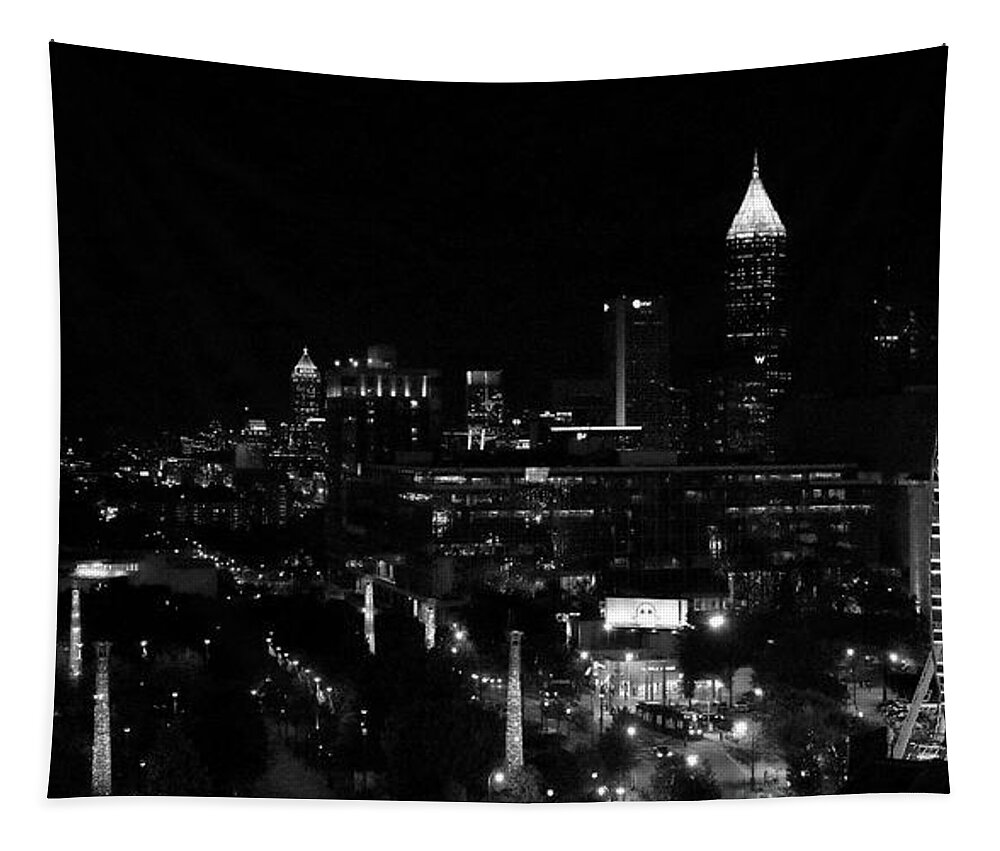 Photo For Sale Tapestry featuring the photograph Atlanta After Dark in Monochrome by Robert Wilder Jr