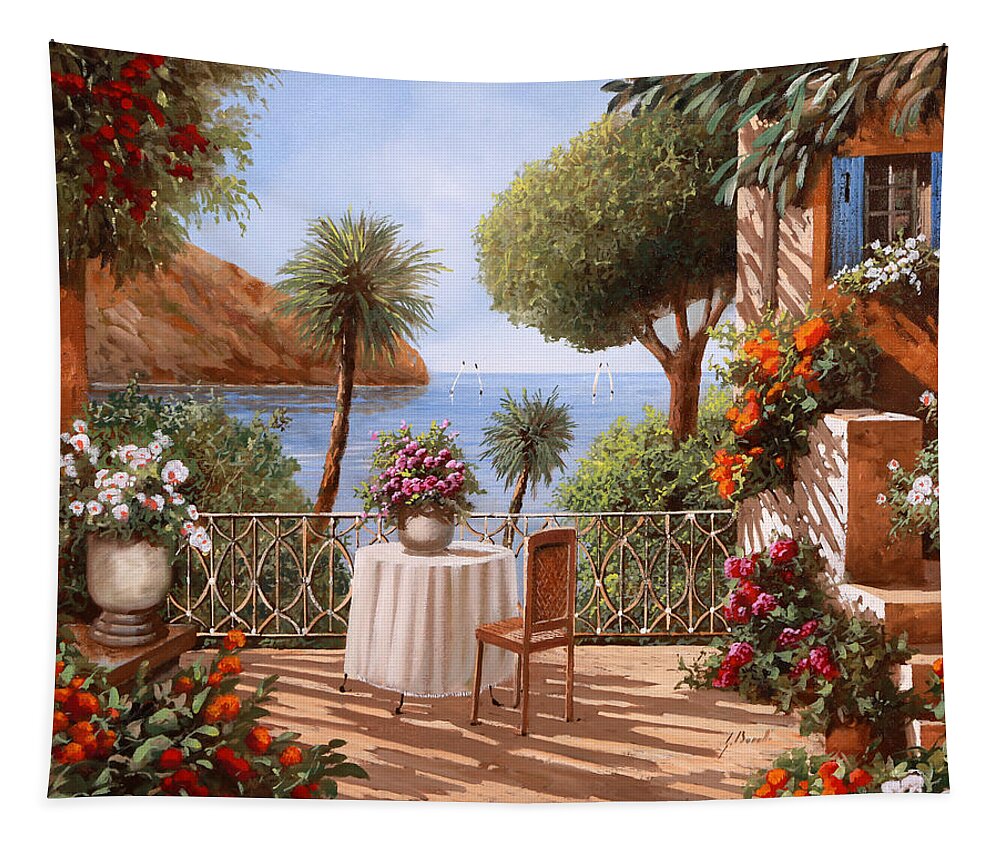 Terrace Tapestry featuring the painting Aspettando Qualcuno by Guido Borelli