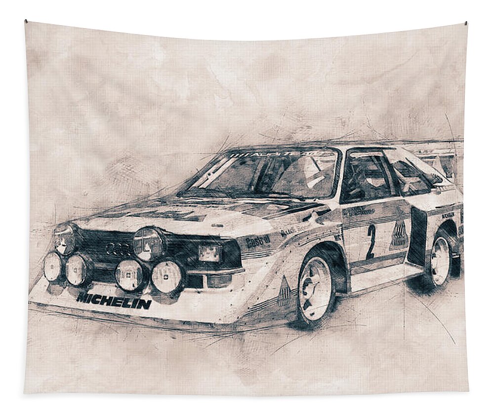 Audi Quattro Tapestry featuring the mixed media Audi Quattro - Rally Car - 1980 - Automotive Art - Car Posters by Studio Grafiikka