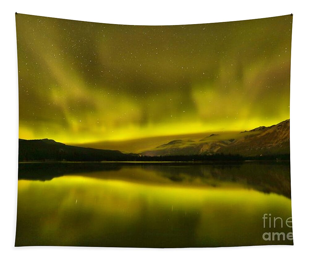 Northern Lights Tapestry featuring the photograph Aurora Borealis At Jasper National Park by Adam Jewell