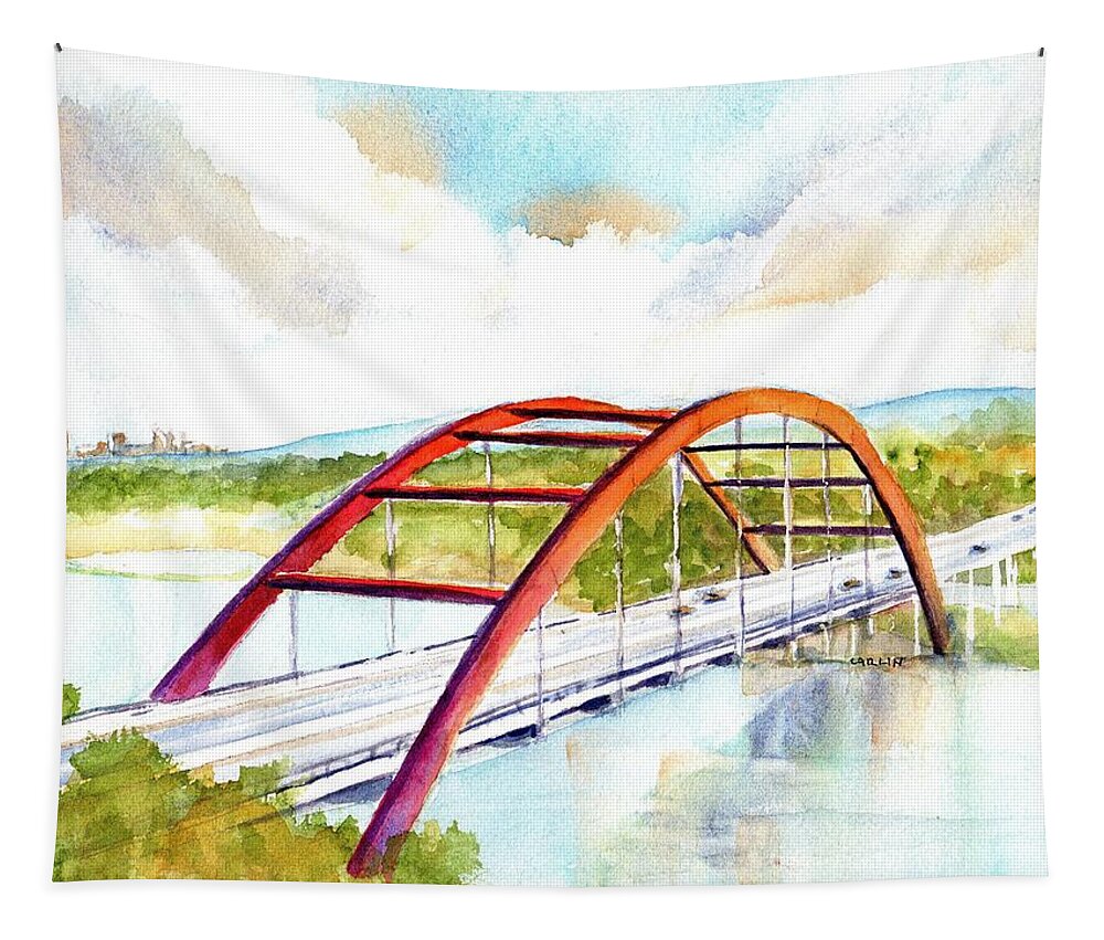 Bridge Tapestry featuring the painting Austin 360 Bridge - Pennybacker by Carlin Blahnik CarlinArtWatercolor