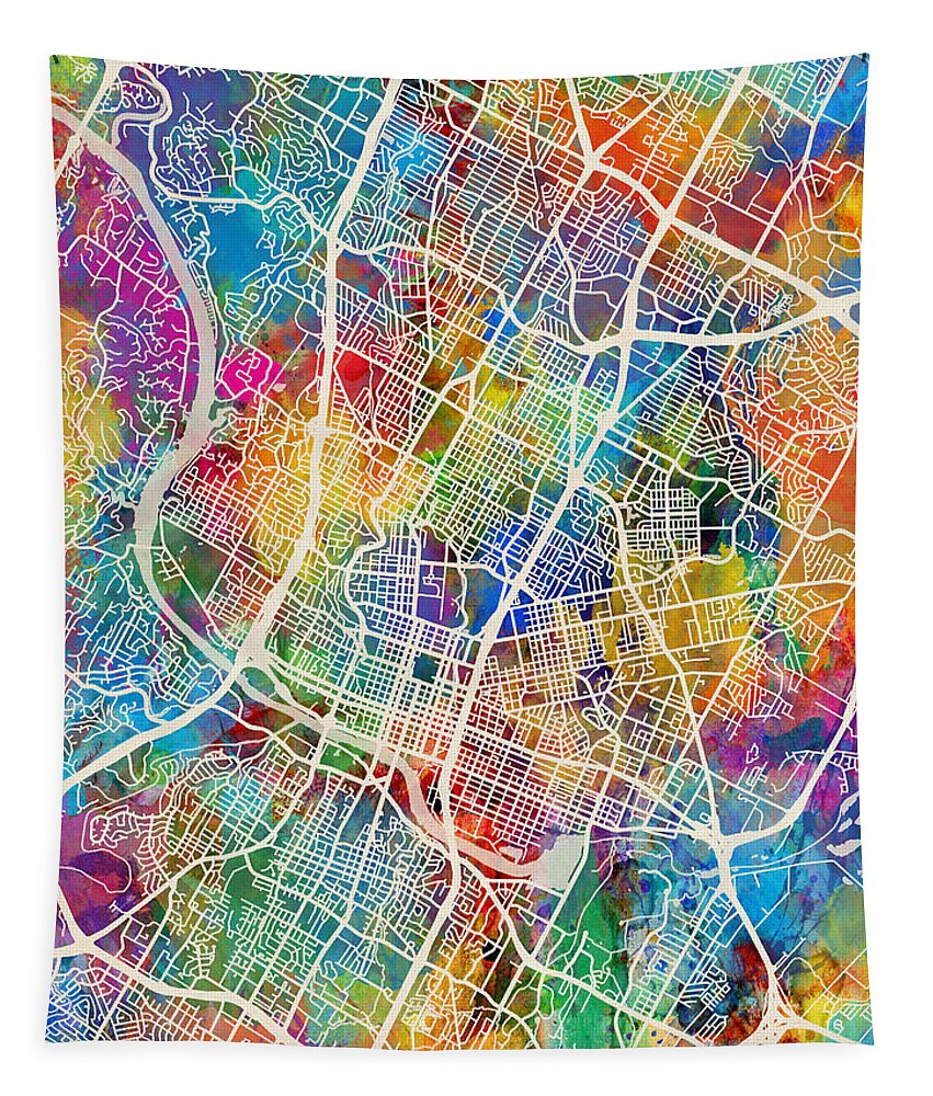 Austin Tapestry featuring the digital art Austin Texas City Map by Michael Tompsett