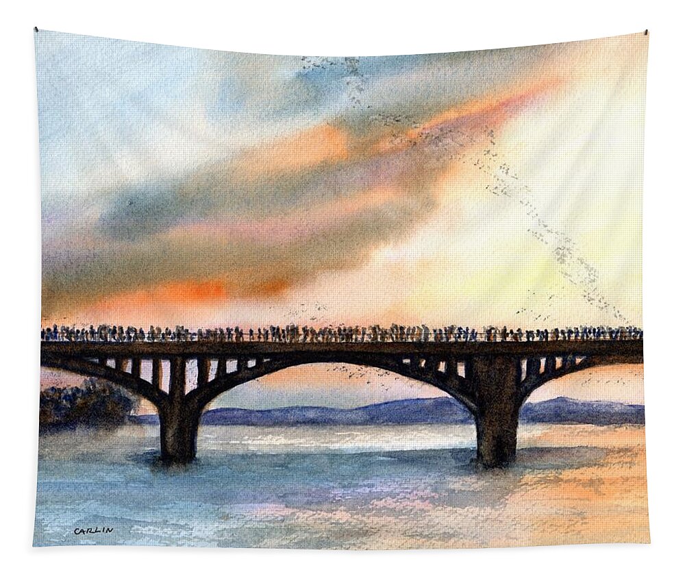 Austin Tapestry featuring the painting Austin, TX Congress Bridge Bats by Carlin Blahnik CarlinArtWatercolor