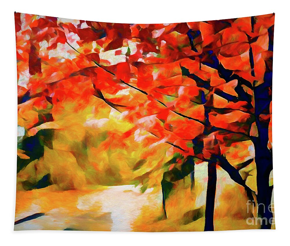 Autumn Foliage Abstract Tapestry featuring the photograph Glorious Foliage On The Rail Trail - Abstract by Anita Pollak