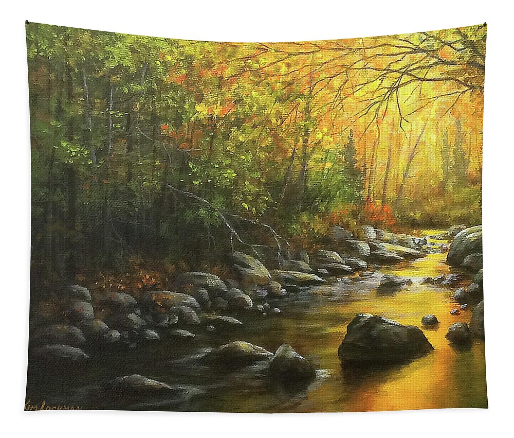 Autumn Tapestry featuring the painting Autumn Stream by Kim Lockman