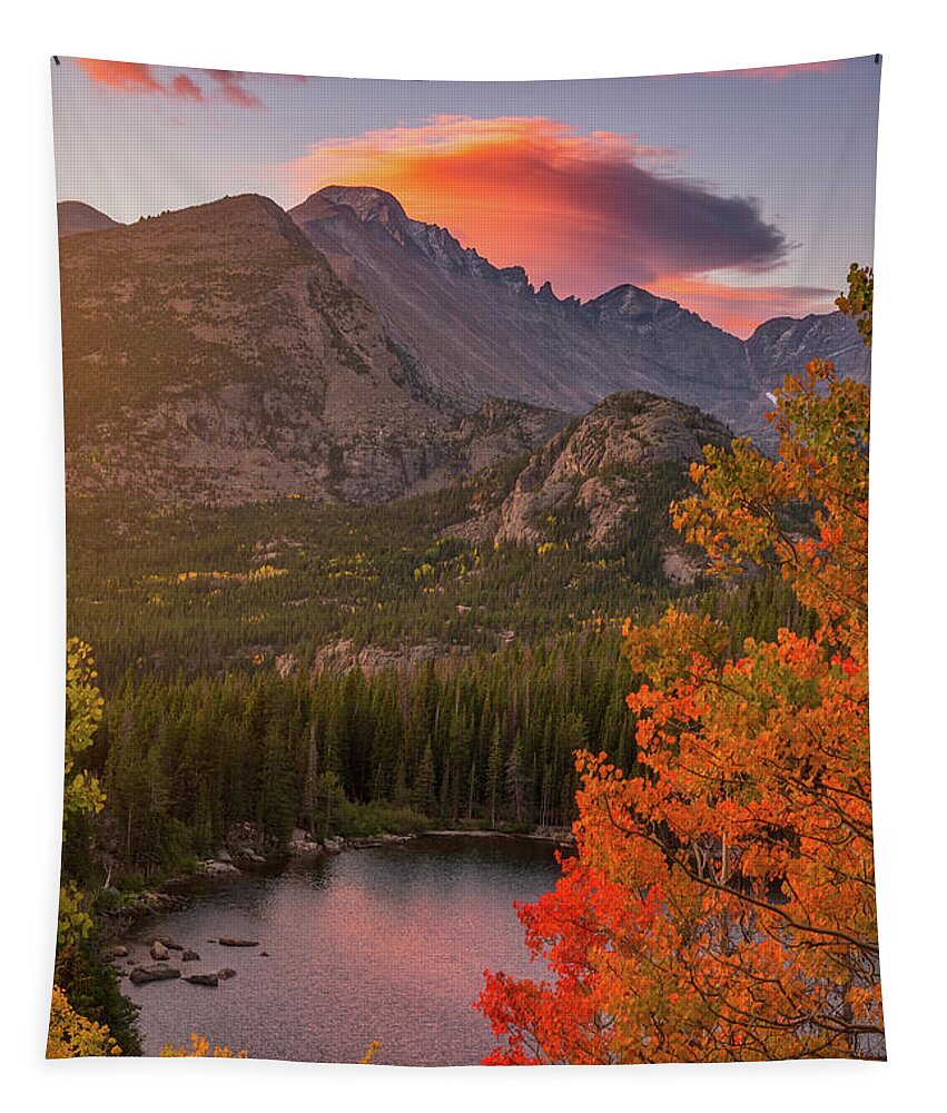 Sunrise Tapestry featuring the photograph Autumn Sunrise over Longs Peak by Darren White