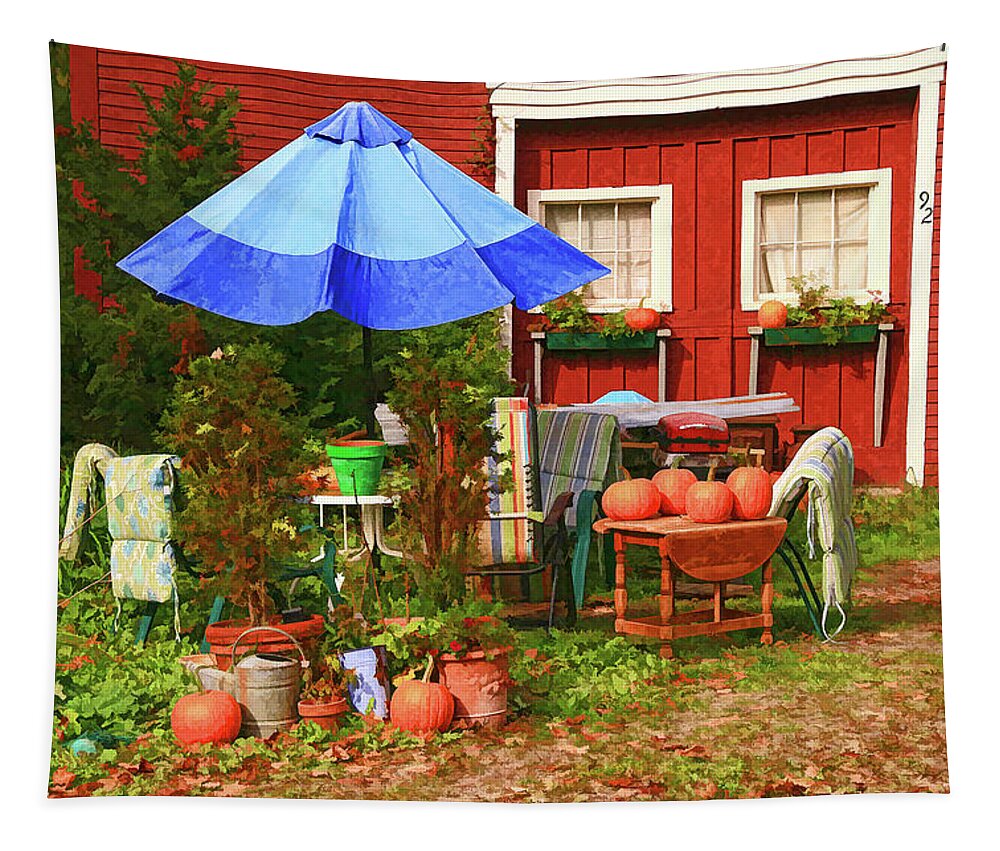 Umbrella Tapestry featuring the photograph Autumn Yard - Photopainting by Allen Beatty