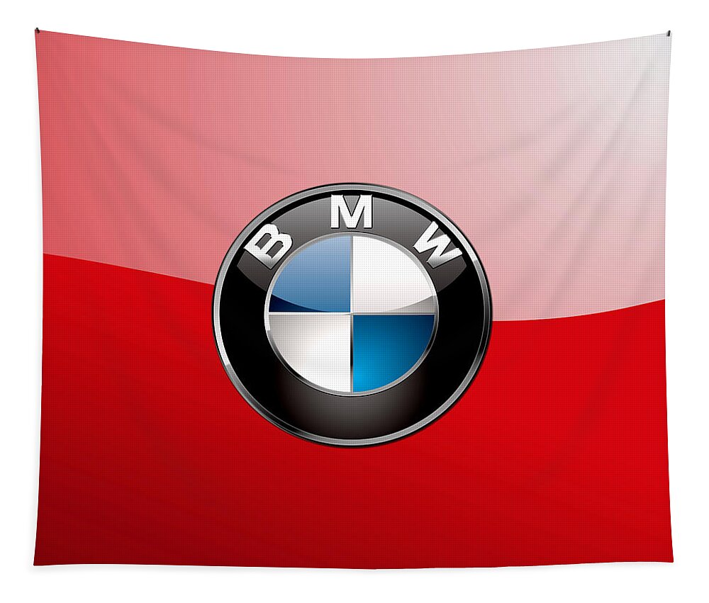 'auto Badges 3d' By Serge Averbukh Tapestry featuring the photograph B M W Badge On Red by Serge Averbukh
