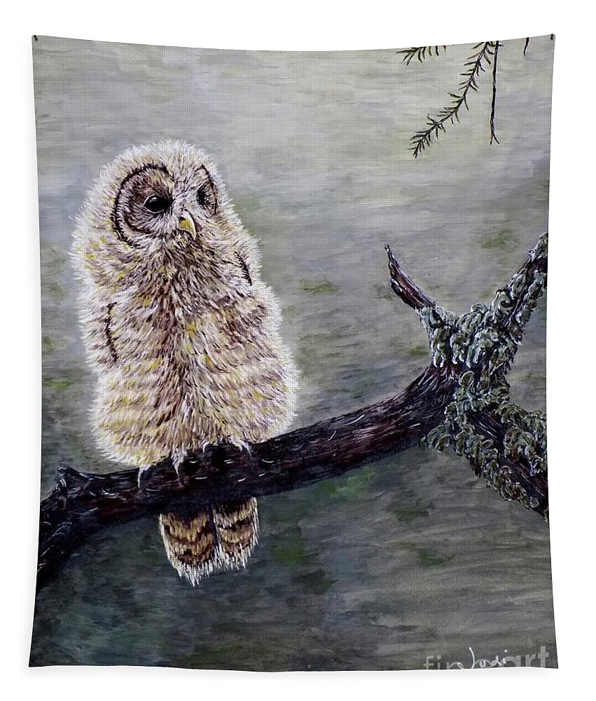 Owl Tapestry featuring the painting Baby Owl by Judy Kirouac
