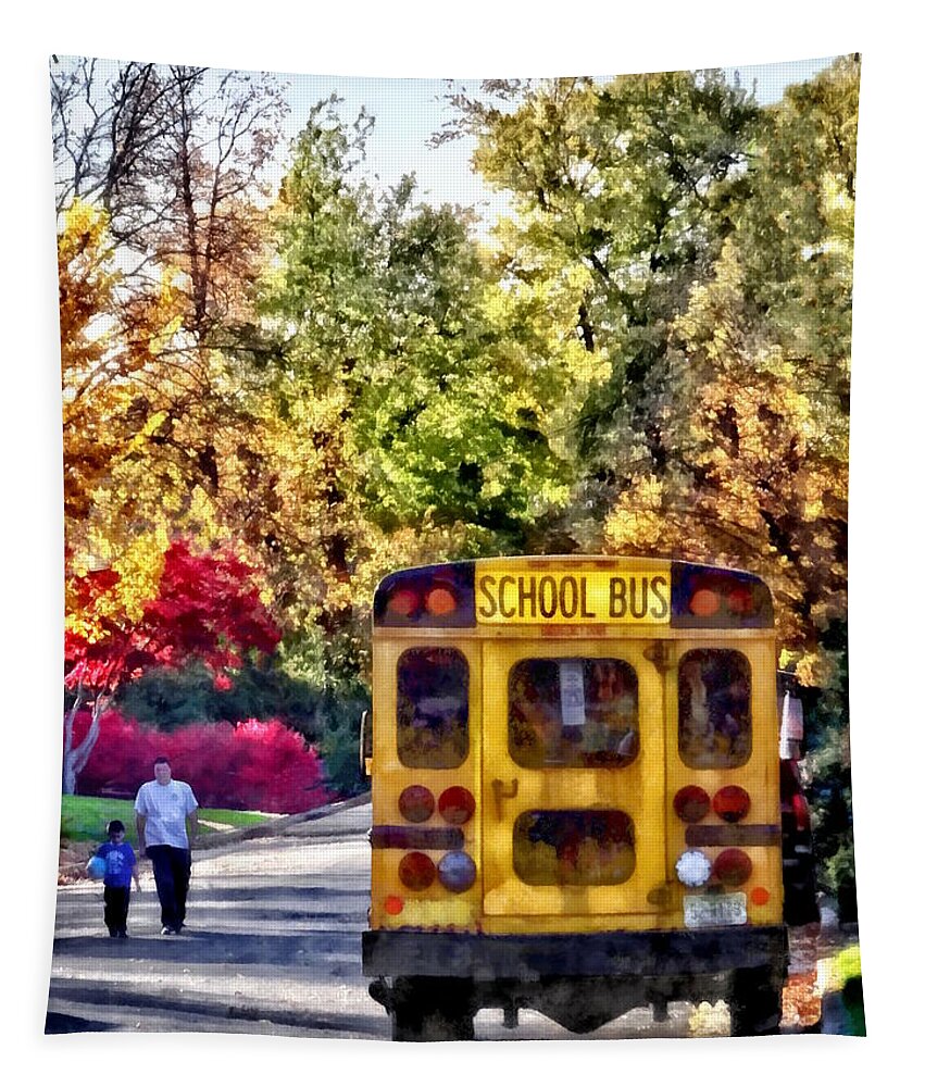 Bus Tapestry featuring the photograph Back of School Bus by Susan Savad