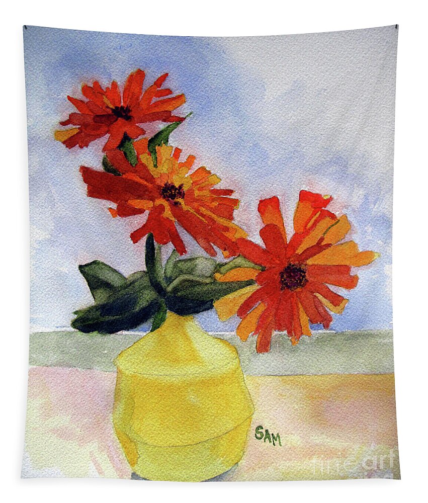Zinnias Tapestry featuring the painting Back to Basics by Sandy McIntire
