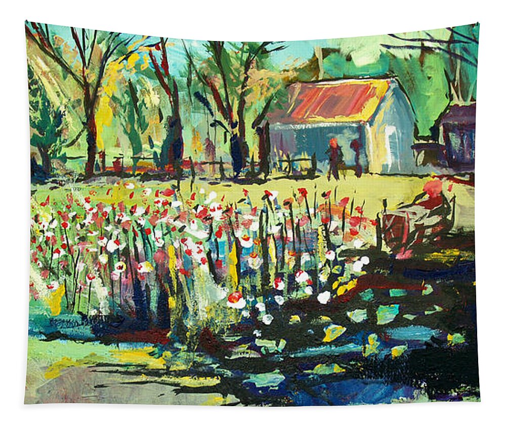  Tapestry featuring the painting Backyard Poppies by John Gholson
