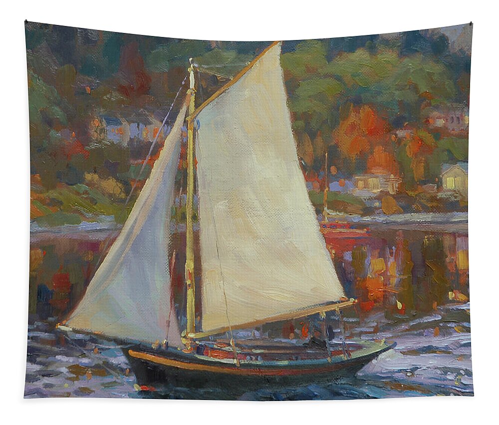 Sailboat Tapestry featuring the painting Bainbridge Island Sail by Steve Henderson