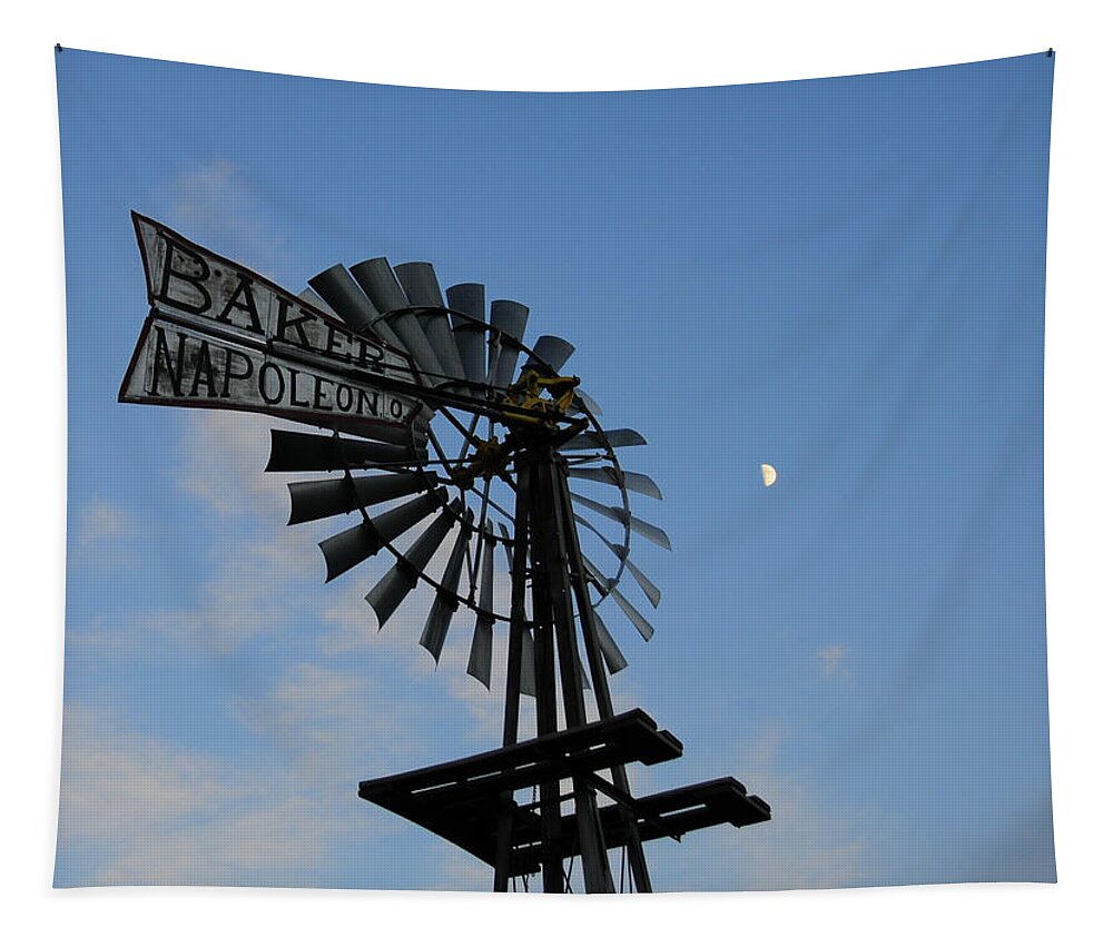 Windmill Tapestry featuring the photograph Baker Napoleon and the Moon by David Arment