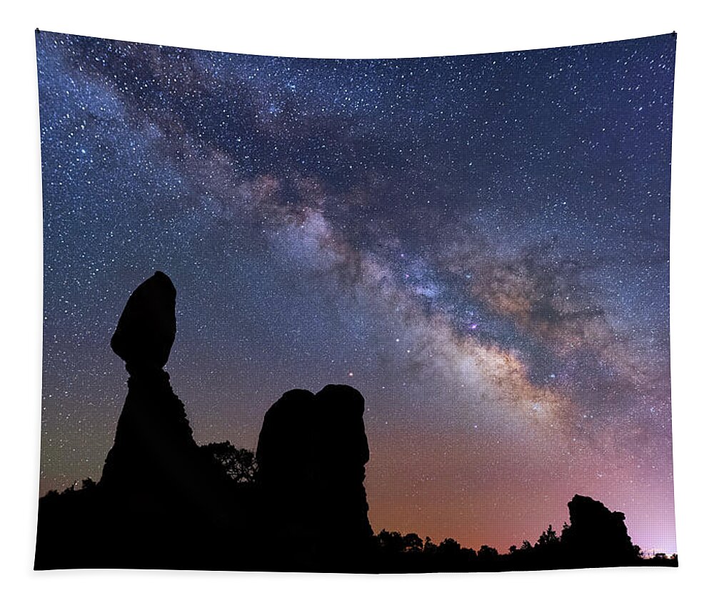 Arches National Park Tapestry featuring the photograph Balanced Rock Milky Way by Darren White