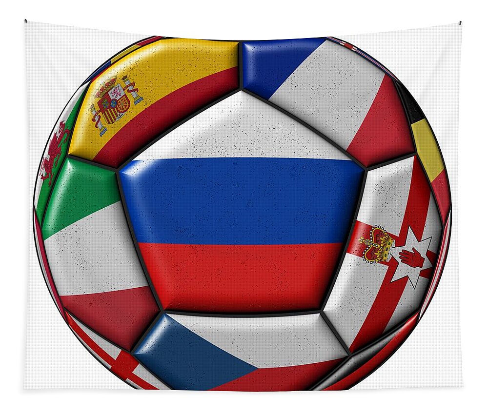 Europe Tapestry featuring the digital art Ball with flag of Russia in the center by Michal Boubin
