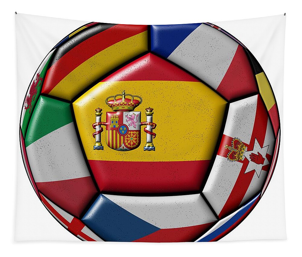 Europe Tapestry featuring the digital art Ball with flag of Spain in the center by Michal Boubin