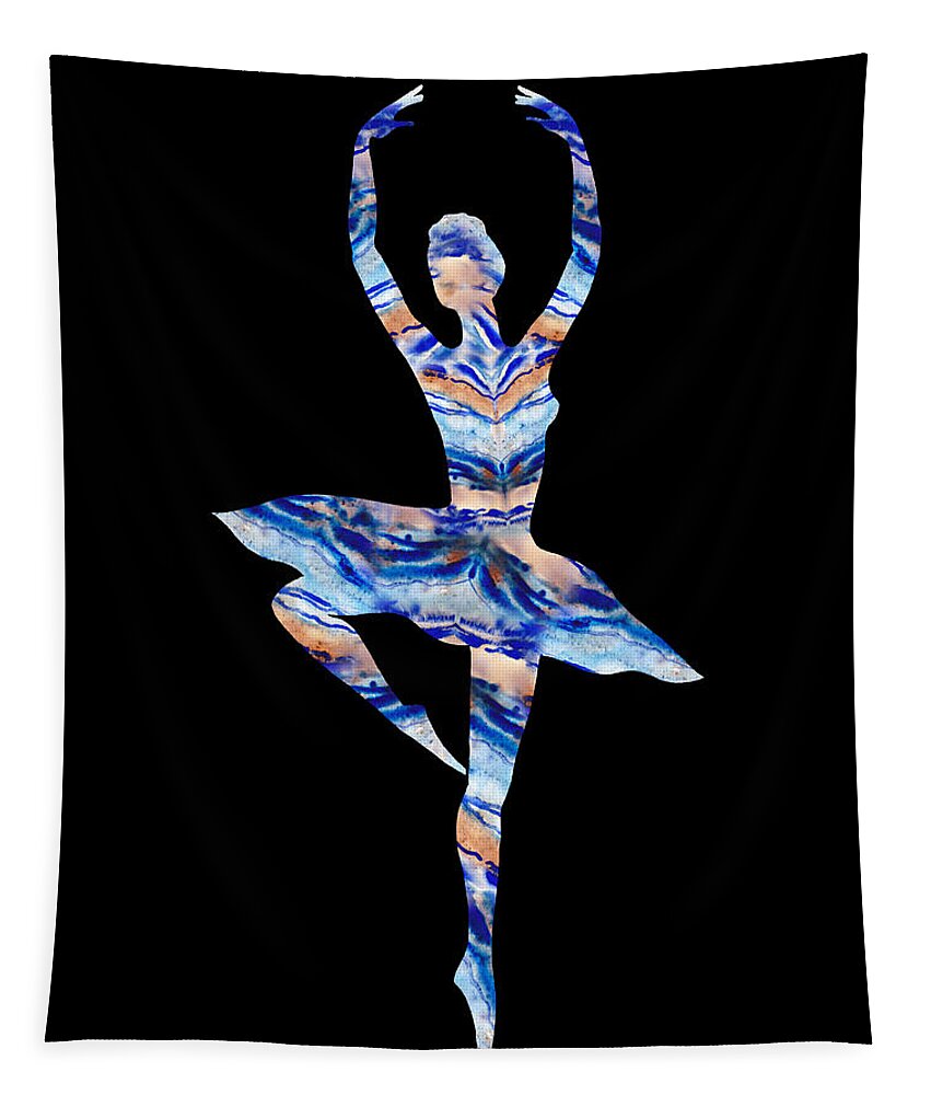 Blue Agate Tapestry featuring the painting Ballerina Silhouette Blue Agate Dance by Irina Sztukowski