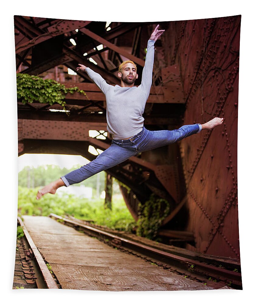 Ballet In The City Tapestry featuring the photograph Ballet In The City, CLE Bridge by Jackie Sajewski