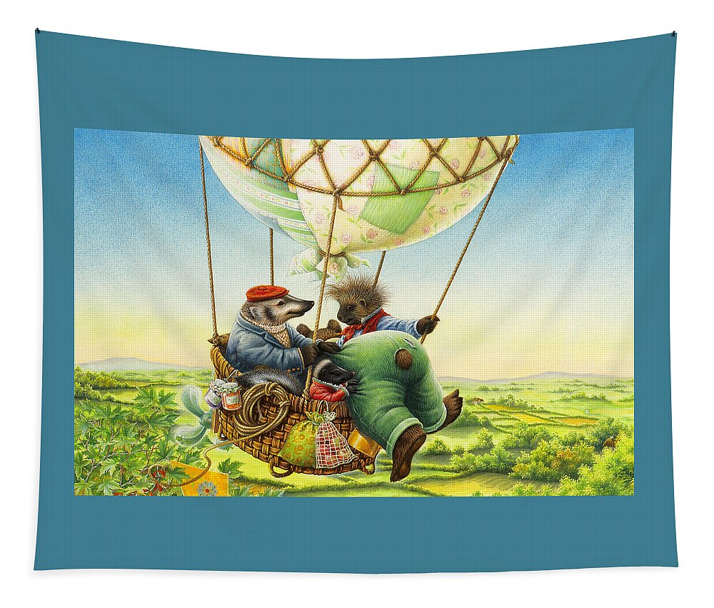 Hot Air Ballon Tapestry featuring the painting Ballon Ride by Lynn Bywaters