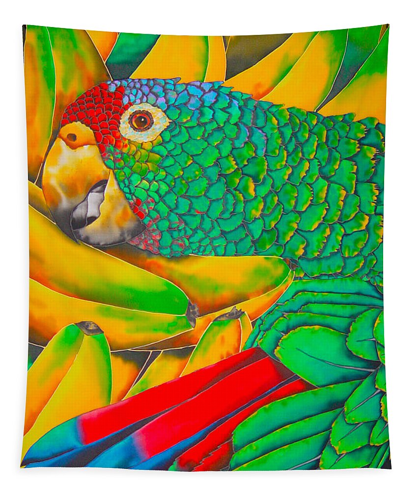 Amazon Parrot Tapestry featuring the painting Banana Amazon - Exotic Bird by Daniel Jean-Baptiste